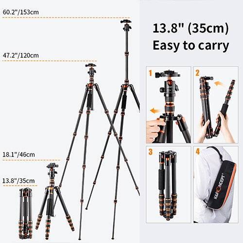 K&F Concept Lightweight Travel Tripod Carbon Fiber KF09.077V3 - 2